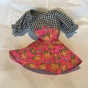 1990s VINTAGE BARBIE SUNFLOWER TWIST N TURN Dress Pink MATTEL Doll Retro Gingham